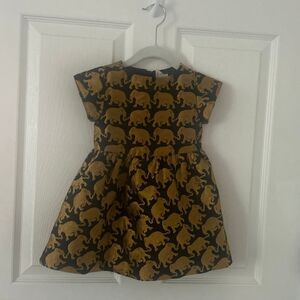 Crewcuts J. Crew Girl’s Sz 2 Festive Party Dress Elephants Gold Black Lined 2015